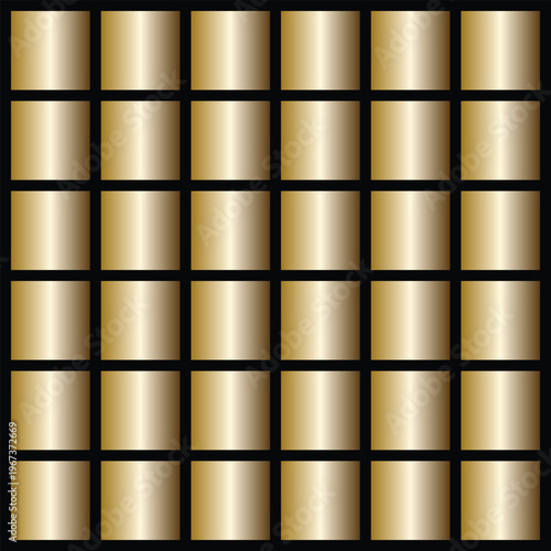 Seamless Golden Square Pattern with Gradient Shading on Black Grid Background squares 2
