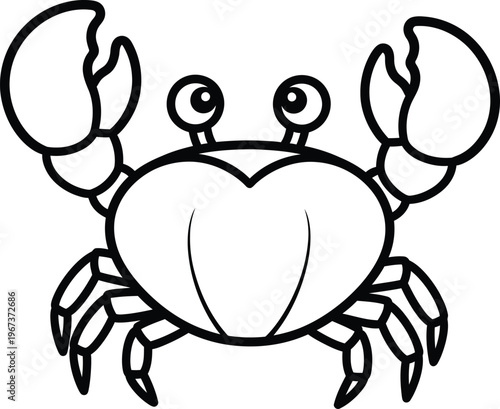Cute cartoon crab character with large claws outline vector for kids design