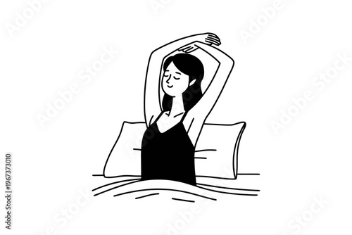 Stretching Female on Bed Silhouette Vector – Healthy Morning Concept