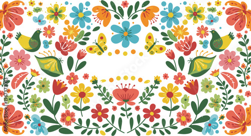Colorful digital flower pattern on white