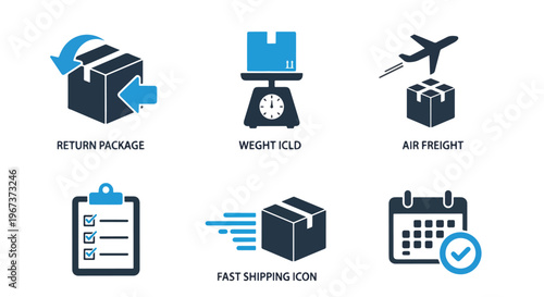 E-commerce and shipping delivery icons - Line and glyph solid icon and logo template - Clipart, sticker - icon set