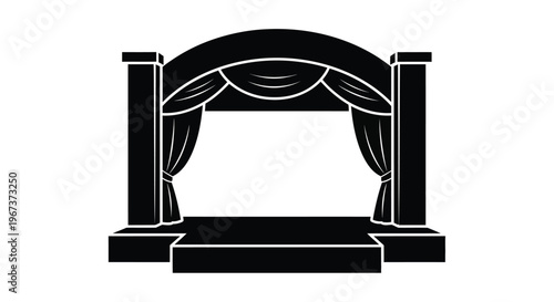 Stage with draped curtains and platform a striking silhouette