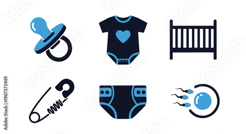 Newborn baby nursery gear vector set - Line and glyph solid icon and logo template - Clipart, sticker - icon set