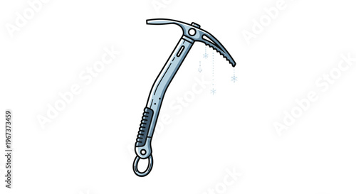 Professional ice axe for mountaineering and rock climbing with a metal pick and rubber grip handle for extreme outdoor adventures.