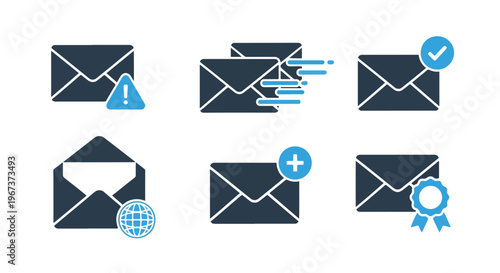 Email notification message vector set - Glyph solid icon - Editable modern style icon - Clipart, sticker - icon set - Clipart