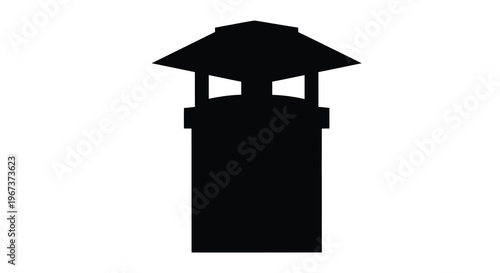 Simple black silhouette of a guard tower against a white background silhouette