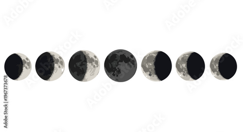 Educational moon phases chart showing the progression from new moon to full moon in a linear sequence on a plain white background.