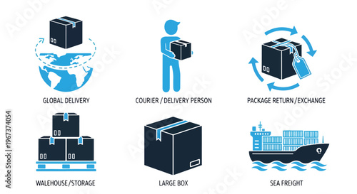 Global delivery and freight icon set - Blue icon set - Modern style icon  - Glyph and solid icon set - Icon vector
