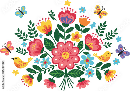 Colorful digital flower pattern on white