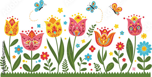 Colorful digital flower pattern on white