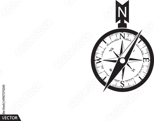 Black compass with white background navigation direction