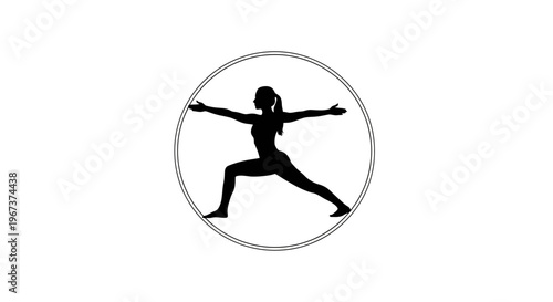 Silhouette of Woman Practicing Yoga in Warrior Pose, Isolated White Background.