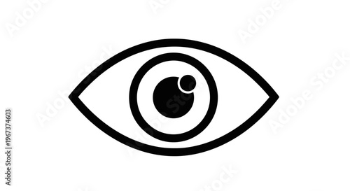 Minimalist human eye icon with open eyelids, isolated white background.