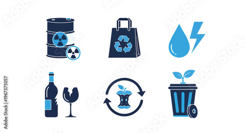 Environmental waste and recycling icons - Line and glyph solid icon and logo template - Clipart, sticker - icon set