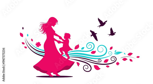 Mother and child playing outdoors happily.