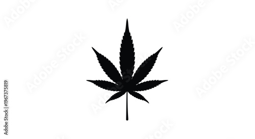 Black cannabis leaf silhouette on transparent background