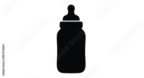 Black baby bottle illustration with a clean silhouette on transparent background