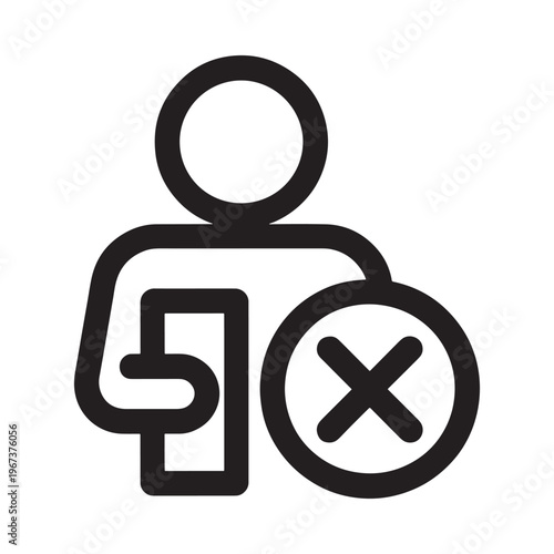 Simple black outline of a person with a circle and x symbol