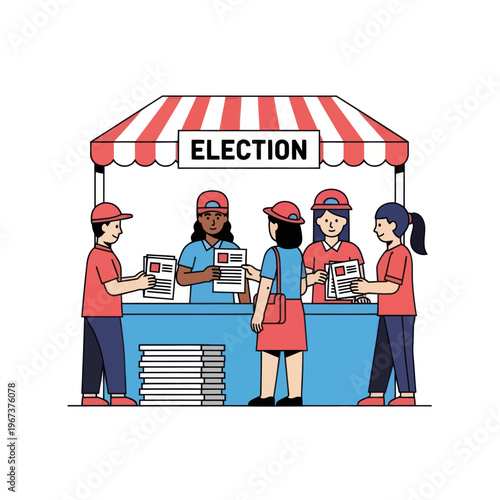 People at Election Booth Distributing Information.