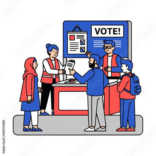 People casting votes at a polling station during an election.