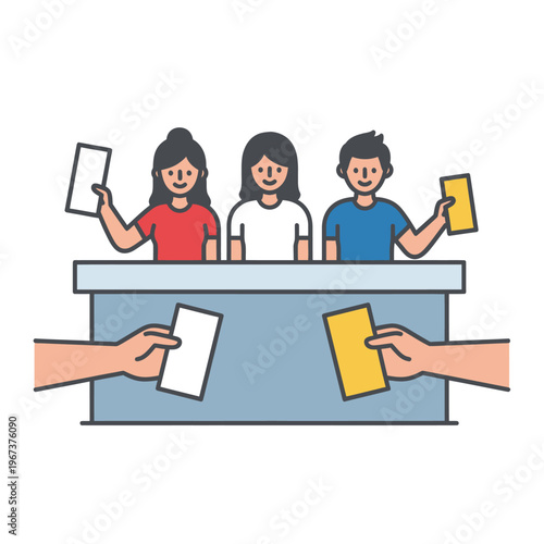 People casting votes at a polling station during an election.