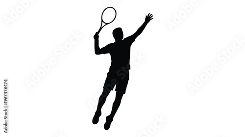 Dynamic tennis player silhouette serving overhead, racket high, representing athletic power and competitive spirit in sport
