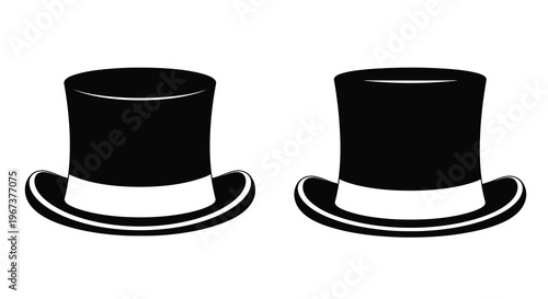 Two black top hats displayed against a white background silhouette