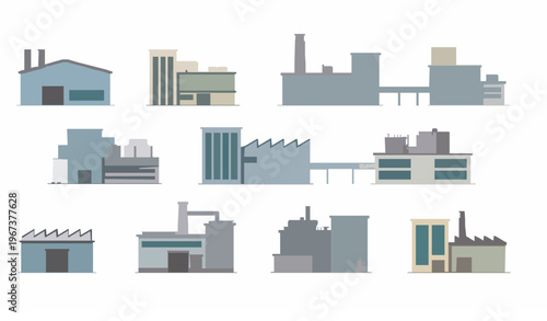 Factory automation solid icons vector set robotic arm conveyor production line industrial symbols isolated