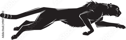 Black lion silhouette running right jumping