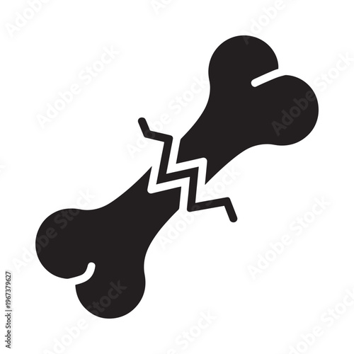 A stark black silhouette depicts a fractured bone symbolizing injury