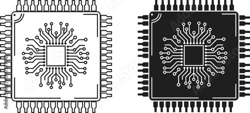Computer Processor CPU Vector Icon Set Featuring Microchip Circuitry for Technology, Digital Hardware, Artificial Intelligence, Data Science, and Electronic Engineering Concept