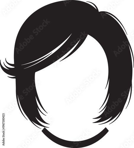 Black short hair with bangs hairstyle silhouette on white background also transparent background black hair