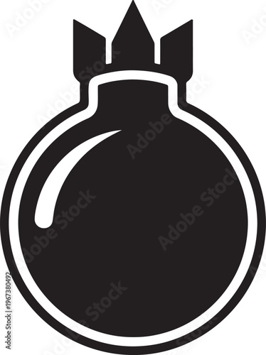 Black stylized bomb with white outline and fuse on transparent background also transparent background