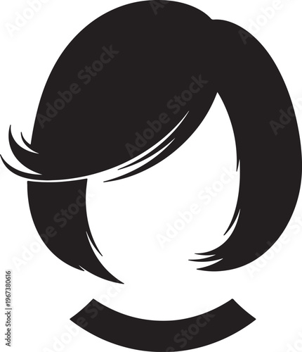 Silhouette of a woman’s head with short bob hairstyle also transparent background short hair