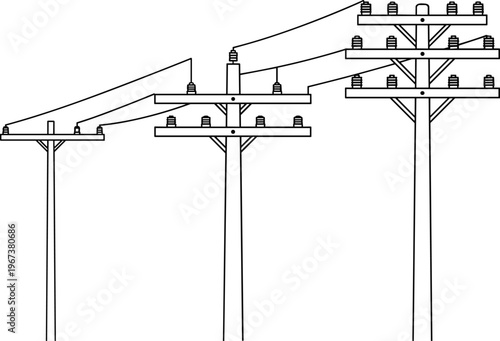 Power Line Utility Pole Vector Illustration Featuring Electricity Distribution Infrastructure with High Voltage Wires and Insulators for Energy and Engineering Concept
