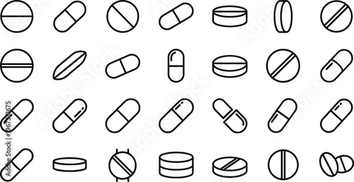 Pharmacy & Medicine Pills Icon Set Capsule tablet, drug, pharmacy, medical, health, healthcare, 