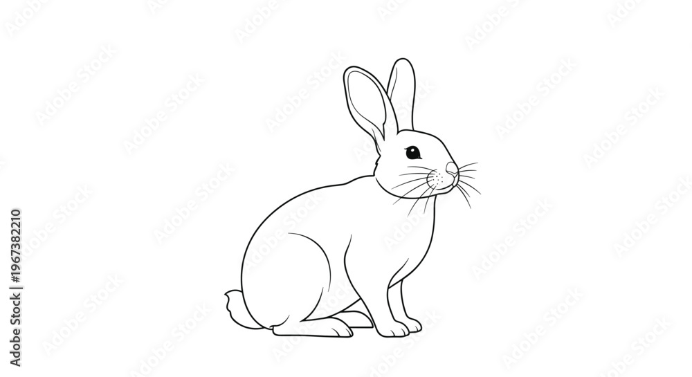 Obraz premium Rabbit sitting in a side view profile shown as a simple black and white line art illustration on a plain white background.