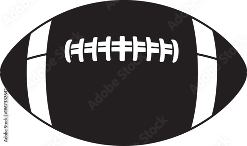 Black and white oval american football with detailed white laces and stitching also transparent background