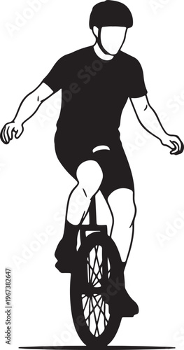 Black and white silhouette of a cyclist riding a bicycle with a helmet also transparent background