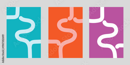 Colorful abstract backgrounds with wavy line patterns in green, red, and purple hues for design elements