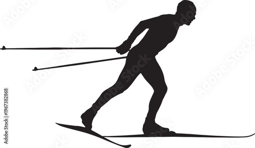 Silhouette of a person cross-country skiing with two ski poles also transparent background sports
