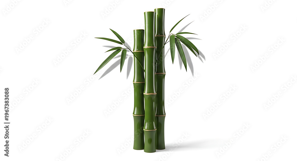 Fototapeta premium tall green bamboo plant with multiple stalks and leafy branches isolated on white background, illustration