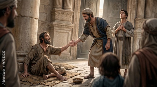 Peter and John Healing a Lame Man at the Temple Gate, Acts 3 Biblical Illustration