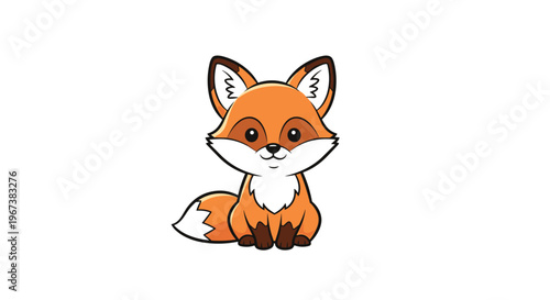 Adorable cartoon illustration of a small orange fox sitting comfortably and looking forward with a friendly and cute facial expression.
