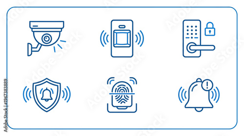 Smart Home Security System and Access Control Icons Set on Isolated White Background