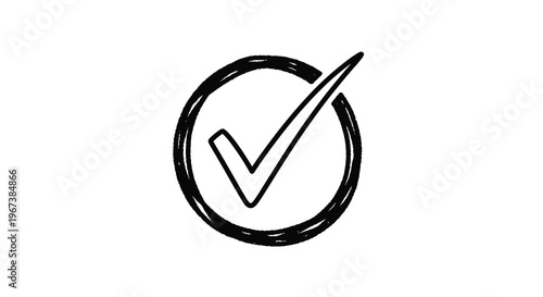 Simple black and white sketch of a check mark inside a circle