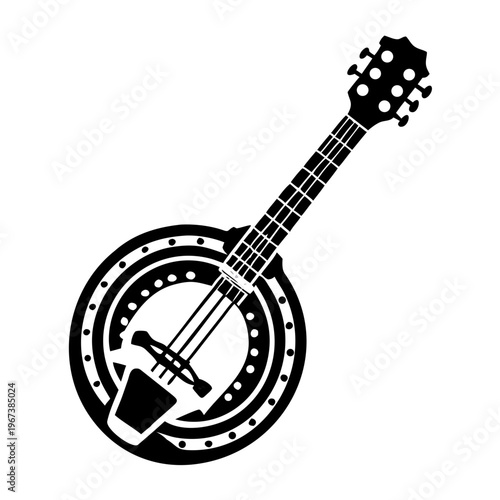 banjo musical instrument icon silhouette illustration for country music folk and acoustic design