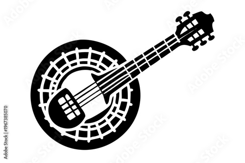 banjo musical instrument silhouette illustration for country music folk and acoustic design