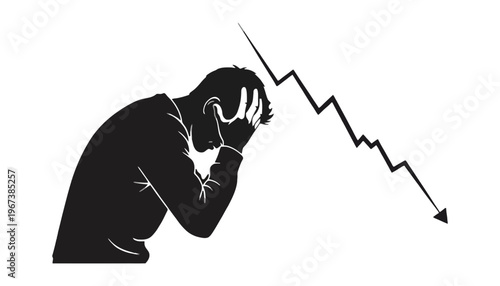 A man silhouette showing stress and anxiety with a downward arrow