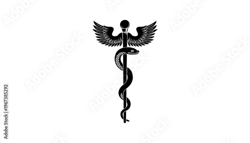 A medical caduceus symbol vector illustration in black and white